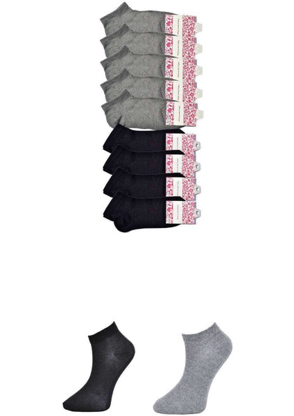 Siyah ve Gri Kadın Bilek Çorap 9 çift