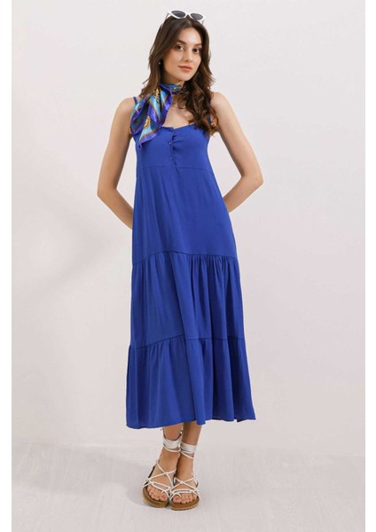 Butik 2403 Askılı Midi Elbise - Saks