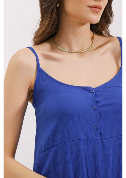 Butik 2403 Askılı Midi Elbise - Saks