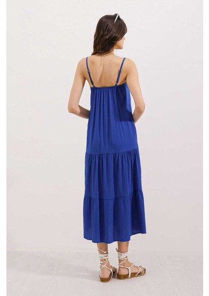 Butik 2403 Askılı Midi Elbise - Saks