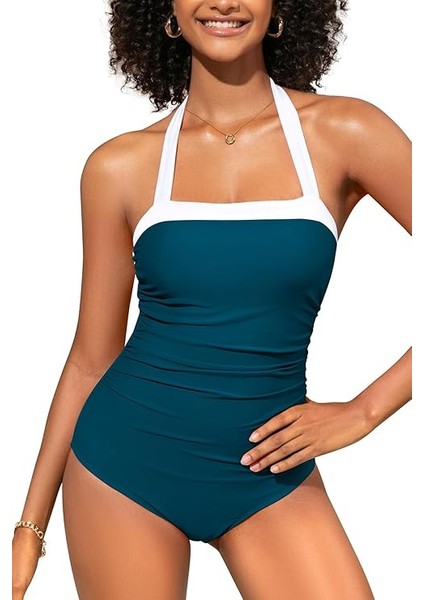 Shekını Karın Kontrolü Tek Parça Mayo Kadınlar Için Retro Halter Mayo Mütevazı Yüzme Kostümü Vintage Mayo Dolgulu Büyük Beden