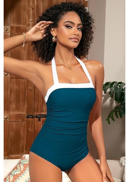 Shekını Karın Kontrolü Tek Parça Mayo Kadınlar Için Retro Halter Mayo Mütevazı Yüzme Kostümü Vintage Mayo Dolgulu Büyük Beden fiyatları