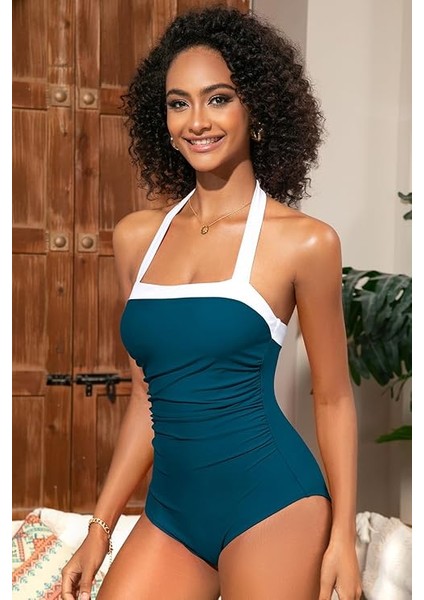 Shekını Karın Kontrolü Tek Parça Mayo Kadınlar Için Retro Halter Mayo Mütevazı Yüzme Kostümü Vintage Mayo Dolgulu Büyük Beden indirimleri