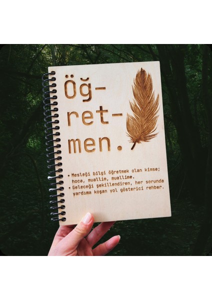 Öğretmen Temalı Ahşap Kapaklı Defter Bambu Kalem Seti