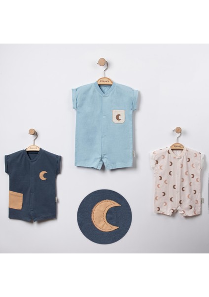 Moon Kısa Kol Üçlü Kısa Tulum Set