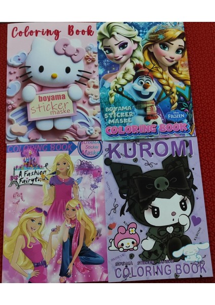 4 Adet Stickerli Boyama Kitabı (*hello Kitty*/kuromi/barbie/elsa Figürlü)