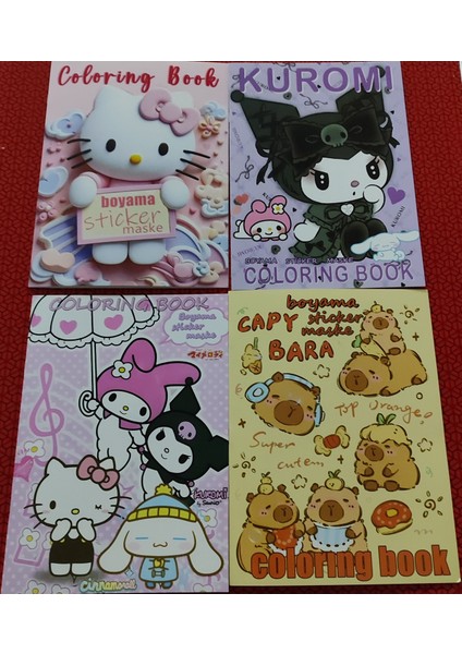 4 Adet Stickerli Boyama Kitabı (*hello Kitty*/sanrio/kuromi/*capybara* Figürlü)