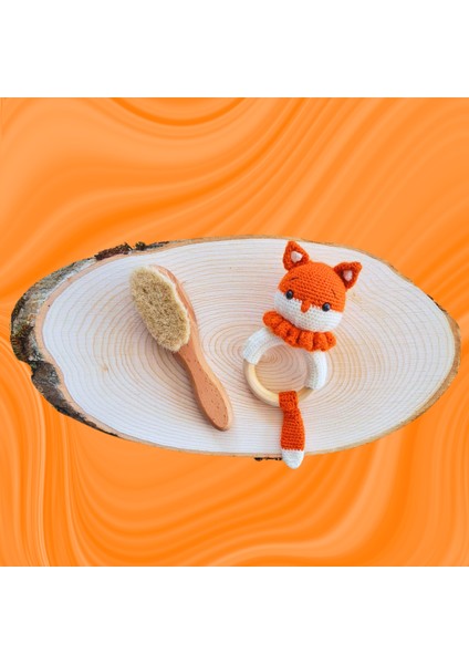 Amigurimi Tilki Çıngırak&keçi Kılı Ahşap Bebek Tarağı Set
