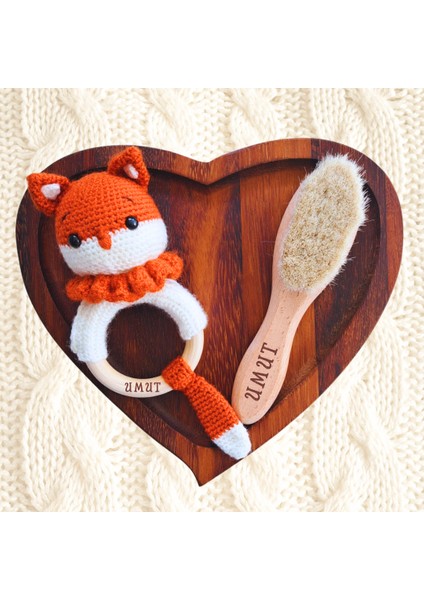 Amigurimi Tilki Çıngırak&keçi Kılı Ahşap Bebek Tarağı Set
