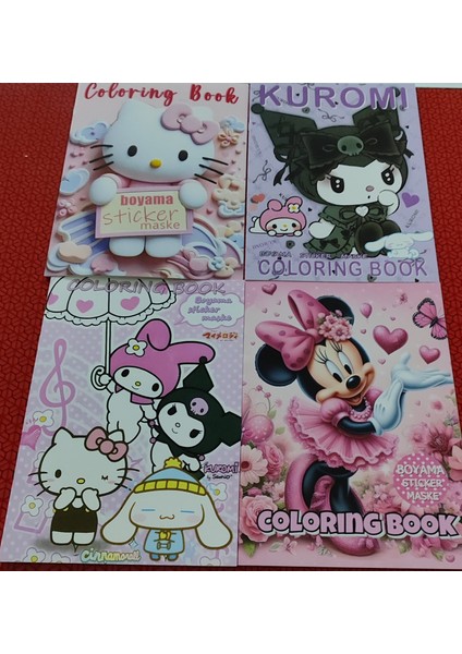 4 Adet Stickerli Boyama Kitabı (*hello Kitty*/minnie/sanrio/kuromi/ Figürlü)
