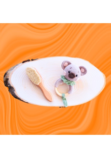 Amigurimi Koala Çıngırak&keçi Kılı Ahşap Bebek Tarağı Set