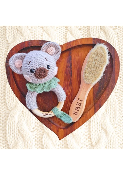 Amigurimi Koala Çıngırak&keçi Kılı Ahşap Bebek Tarağı Set