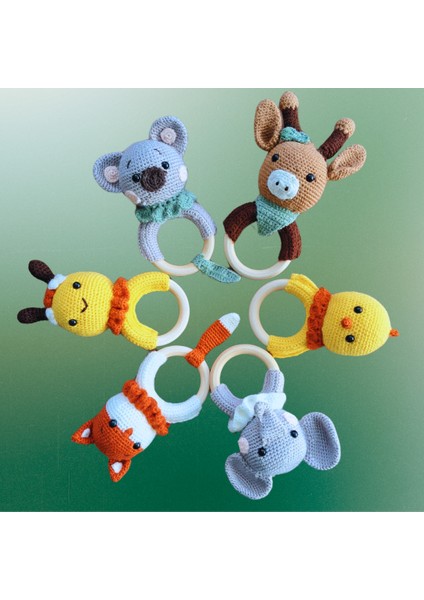 Amigurimi Zürafa Çıngırak&keçi Kılı Ahşap Bebek Tarağı Set