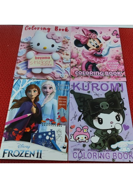 4 Adet Stickerli Boyama Kitabı (*hello Kitty*/minnie/frozenll*/kuromi/ Figürlü)