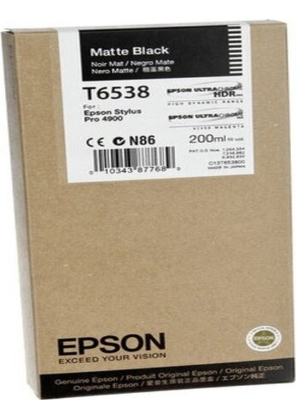 T6538 C13T653800 Mat Siyah Kartuş Pro 4900
