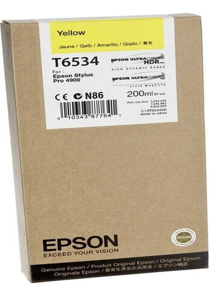 T6534 C13T653400 Sarı Kartuş Pro 4900