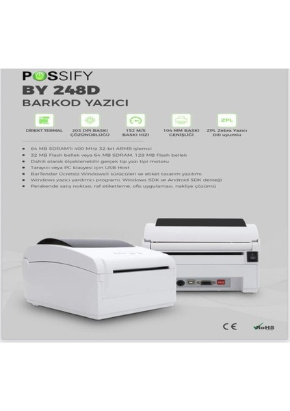 Possify BY248D USB Ethernet (Host) Termal Barkod Yazıcı fiyatları