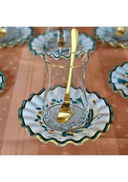 Glore Hüma Altın Yaldızlı Cam Çay Bardağı Seti