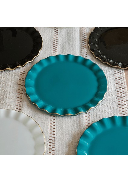 Glore Hüma Altın Yaldızlı Cam Pasta Tabağı Seti