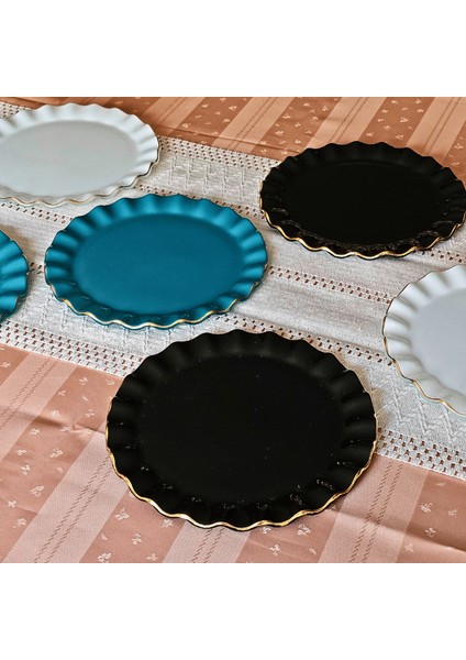 Glore Hüma Altın Yaldızlı Cam Pasta Tabağı Seti