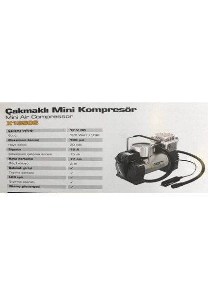 12VOLT Mini Araç Kompresör Güçlü Kompresör 100PS