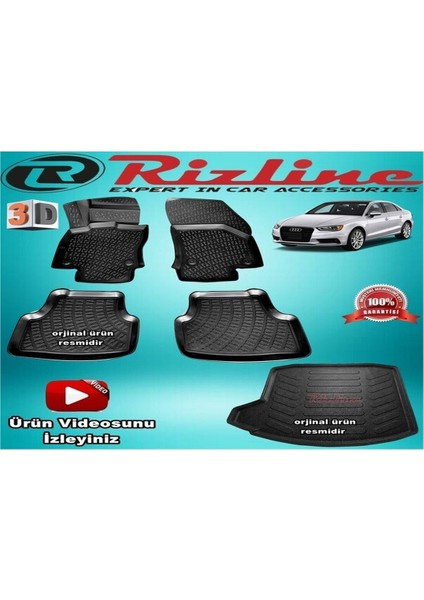 Audi A3 3D Paspas +Bagaj Havuzu Set Siyah Sedan 2013-2020 Rizline modelleri