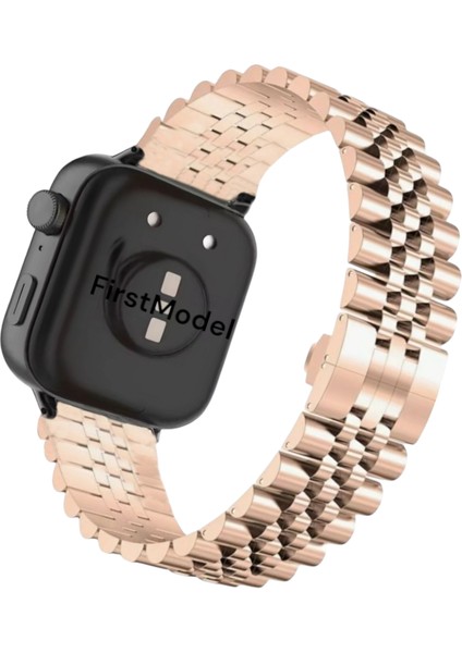Huawei Watch Fit 3,4,4 Pro Uyumlu Rolex Stil Paslanmaz Çelik Kordon Pim Çevirici Aparatı ile Rose Gold