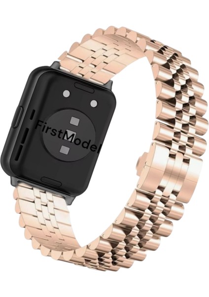 Huawei Watch Fit 2 Uyumlu Rolex Stil Paslanmaz Çelik Kordon Pim Çevirici Aparatı ile Rose Gold