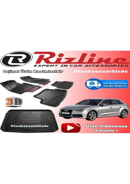 Audi A3 3D Paspas + Bagaj Havuzu Set Siyah Hb 2013-2019 Rizline