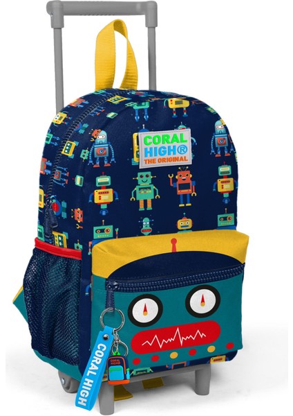 Kids Lacivert Civit Robot Desenli Iki Bölmeli Çekcekli Yuva Sırt Çantası 24012