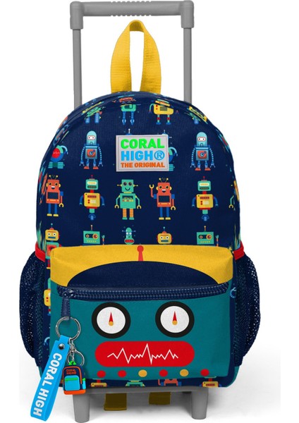 Kids Lacivert Civit Robot Desenli Iki Bölmeli Çekcekli Yuva Sırt Çantası 24012 modelleri