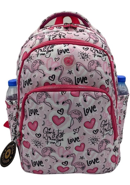 Flamingo Desen Su Geçirmez Kumaş Folyo Beslenmeli Ortopedik Kız Sırt ve Ilkokul Çantası modelleri