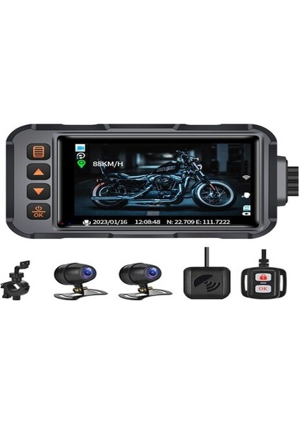 SE65 Çift 1080P Su Geçirmez Hd Motosiklet Dvr, Destek Wifi / Gps / Bisiklet Videosu