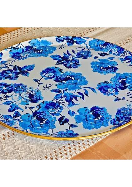 Glore Blue Rose Altın Yaldızlı Cam Tepsi fırsatları