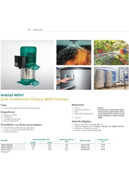 Initial Msv 410 T Çok Kademeli Düşey Milli Pompa fiyatları