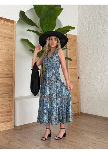 Kadın Beli Gipeli Etnik Desen Sıfır Kol Süprem Elbise fiyatları