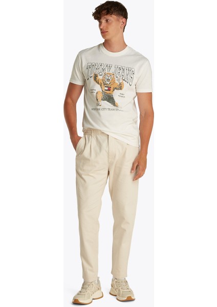 Bisiklet Yaka Ekru Erkek T-Shirt DM0DM20818YBL Tjm Reg Vrsıty Nvl