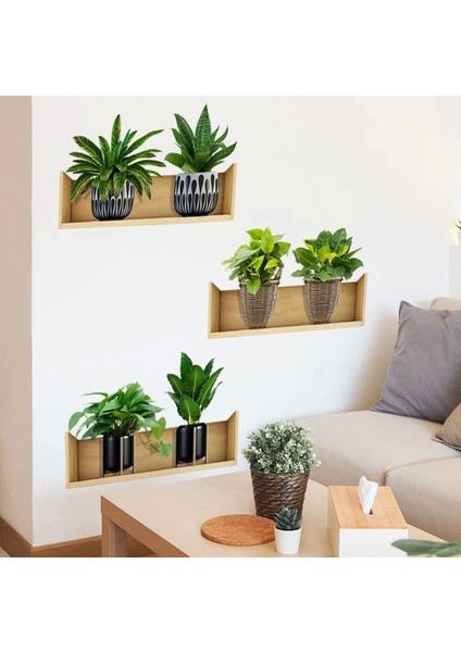 Pratik Raflı Bitki Tasarımlı Yapışkanlı Sticker 20*30 cm 3lü Set MC-663
