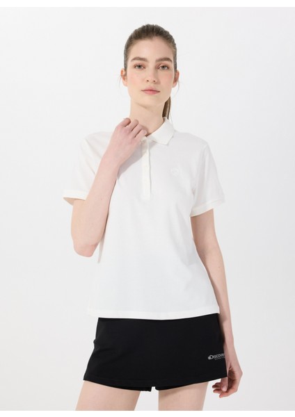 D5SL-TST3598 Beyaz Düz Kadın Polo T-Shirt