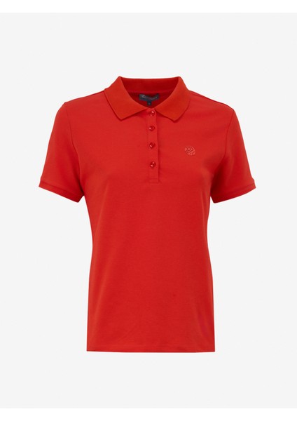 D5SL-TST3598 Nar Çiçeği Basic Düz Kadın Polo T-Shirt