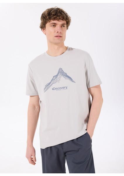 D5SM-TST3775 Gri Bisiklet Yaka Relaxed Baskılı Erkek T-Shirt
