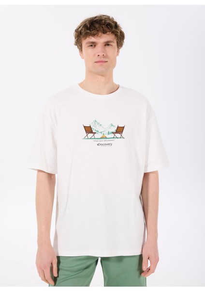 D5SM-TST3742 Ekru Bisiklet Yaka Relaxed Nakışlı Erkek T-Shirt modelleri