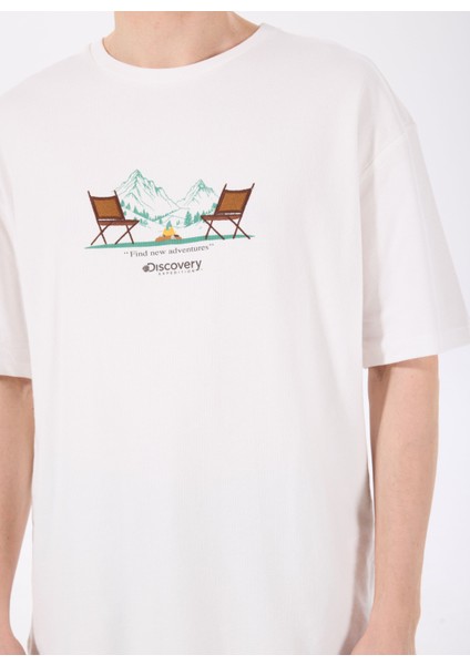 D5SM-TST3742 Ekru Bisiklet Yaka Relaxed Nakışlı Erkek T-Shirt fırsatları