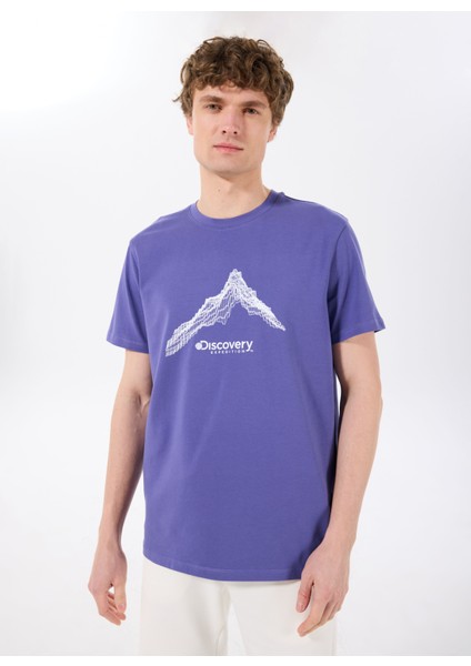 D5SM-TST3775 Mor Bisiklet Yaka Relaxed Baskılı Erkek T-Shirt