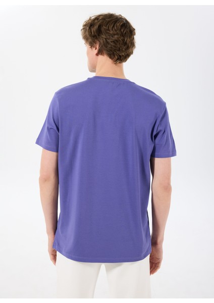 D5SM-TST3775 Mor Bisiklet Yaka Relaxed Baskılı Erkek T-Shirt indirimleri