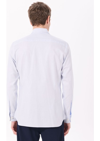 Slim Fit Gömlek Yaka Açık Mavi Erkek Gömlek HM3010096 indirimleri