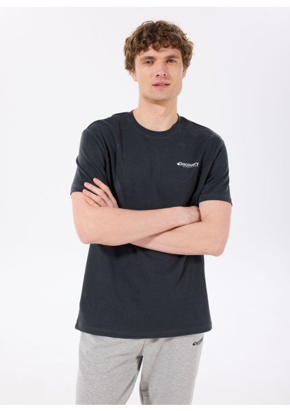 D5SM-TST3783 Siyah Bisiklet Yaka Relaxed Düz Erkek T-Shirt