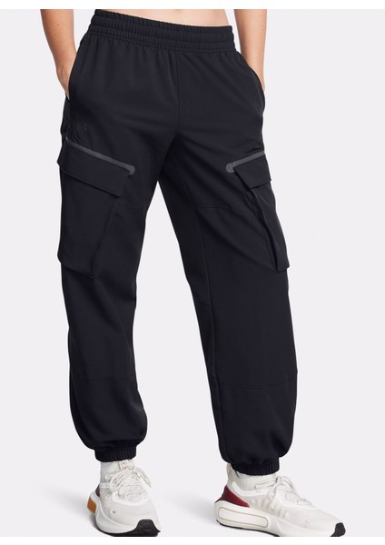1386481-001 Ua Unstoppable Cargo Pa Lastikli Bel Loose Fit Siyah Kadın Eşofman Altı