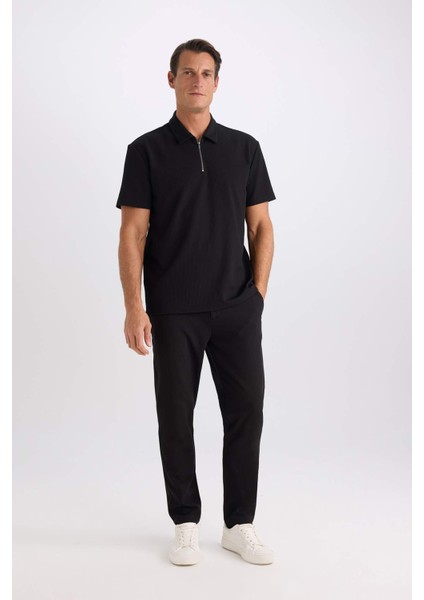 Regular Fit Polo Yaka Yarım Fermuarlı Kısa Kollu Pilise Siyah Tişört B7355AX25SP fiyatları
