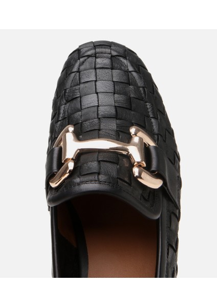 01AYH303950A100 KADIN Deri Siyah Örgü Detaylı Tokalı Klasik Loafer